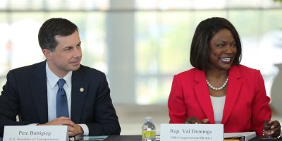 U.S. Secretary of Transportation Pete Buttigieg and Congresswoman Val Demings led a roundtable at Orlando International Airport to discuss the Bipartisan Infrastructure law’s impact on Florida, Friday, October 21, 2022. (Photo by J Willie David, III / Florida National News)