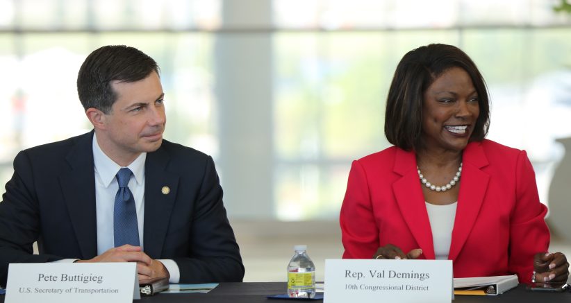 U.S. Secretary of Transportation Pete Buttigieg and Congresswoman Val Demings led a roundtable at Orlando International Airport to discuss the Bipartisan Infrastructure law’s impact on Florida, Friday, October 21, 2022. (Photo by J Willie David, III / Florida National News)